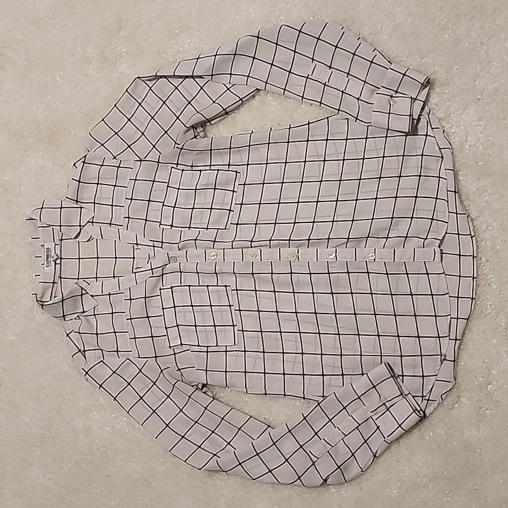 Express Black and White Checkered Blouse